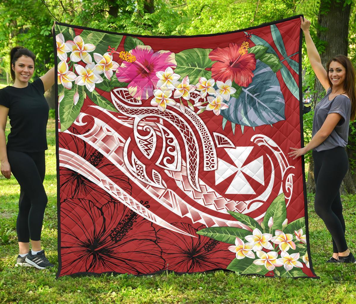 Wallis and Futuna Polynesian Premium Quilt - Summer Plumeria (Red) - Polynesian Pride