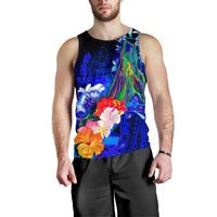 Guam Men's Tank Top - Humpback Whale with Tropical Flowers (Blue) - Polynesian Pride