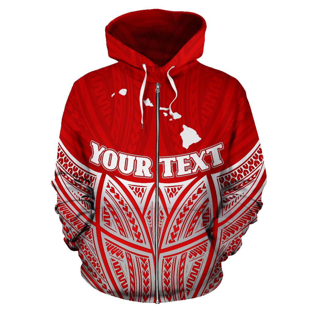 Hawaii Polynesian Custom Zip up Hoodie Red Pride Map and Seal - Polynesian Pride