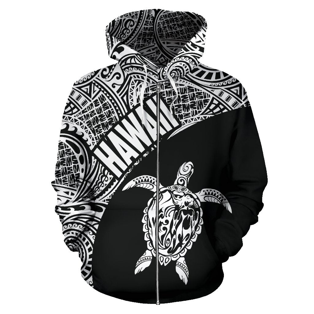 Hawaii Zip up Hoodie Hawaii Turtle Mermaid Polynesian Tattoo White Version - Polynesian Pride