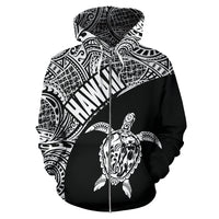 Hawaii Zip up Hoodie Hawaii Turtle Mermaid Polynesian Tattoo White Version - Polynesian Pride