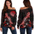 Tahiti Polynesian Women's Off Shoulder Sweater - Turtle With Blooming Hibiscus Red Red - Polynesian Pride