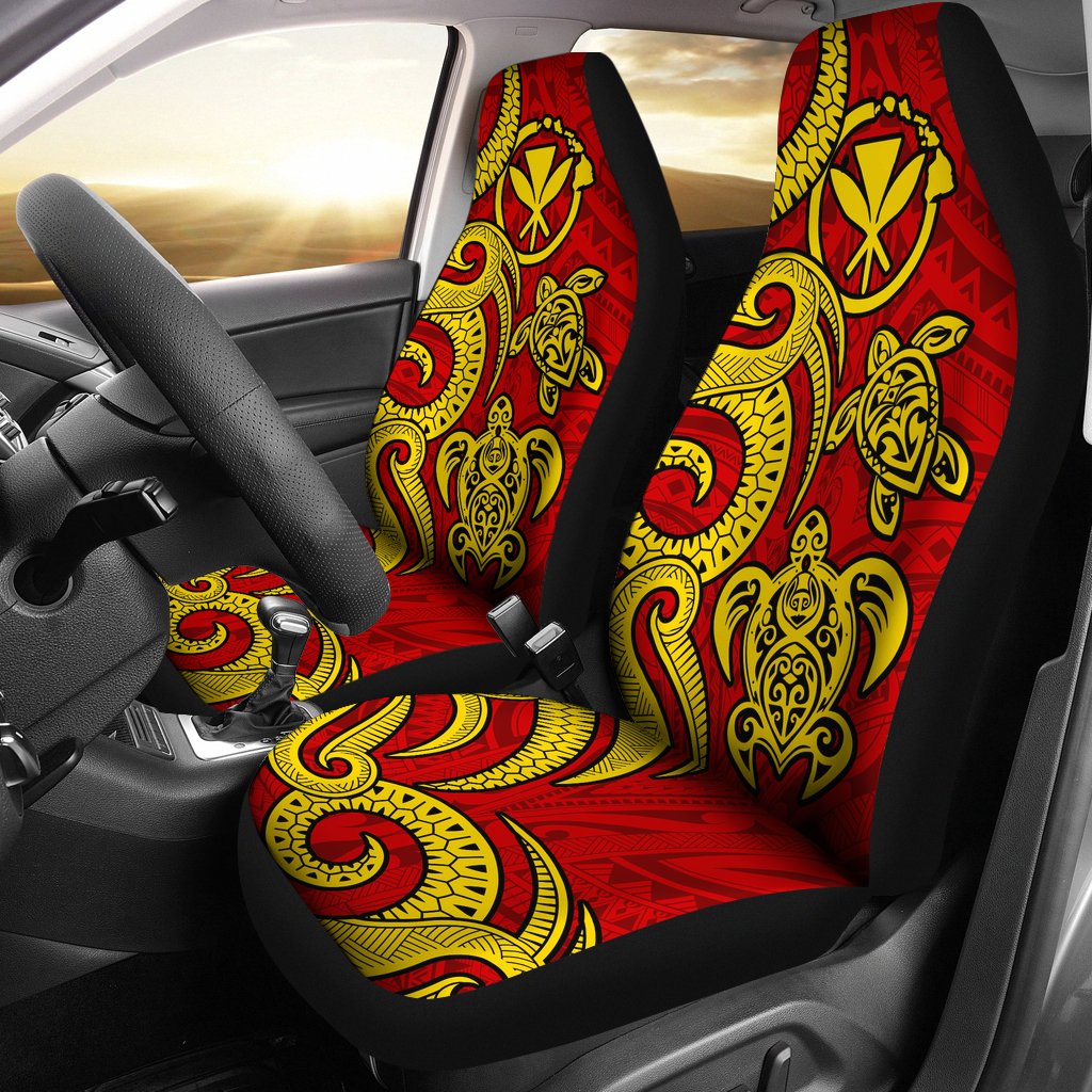 Hawaii Car Seat Covers - Kanaka Maoli Tentacle Turtle Red Universal Fit Red - Polynesian Pride