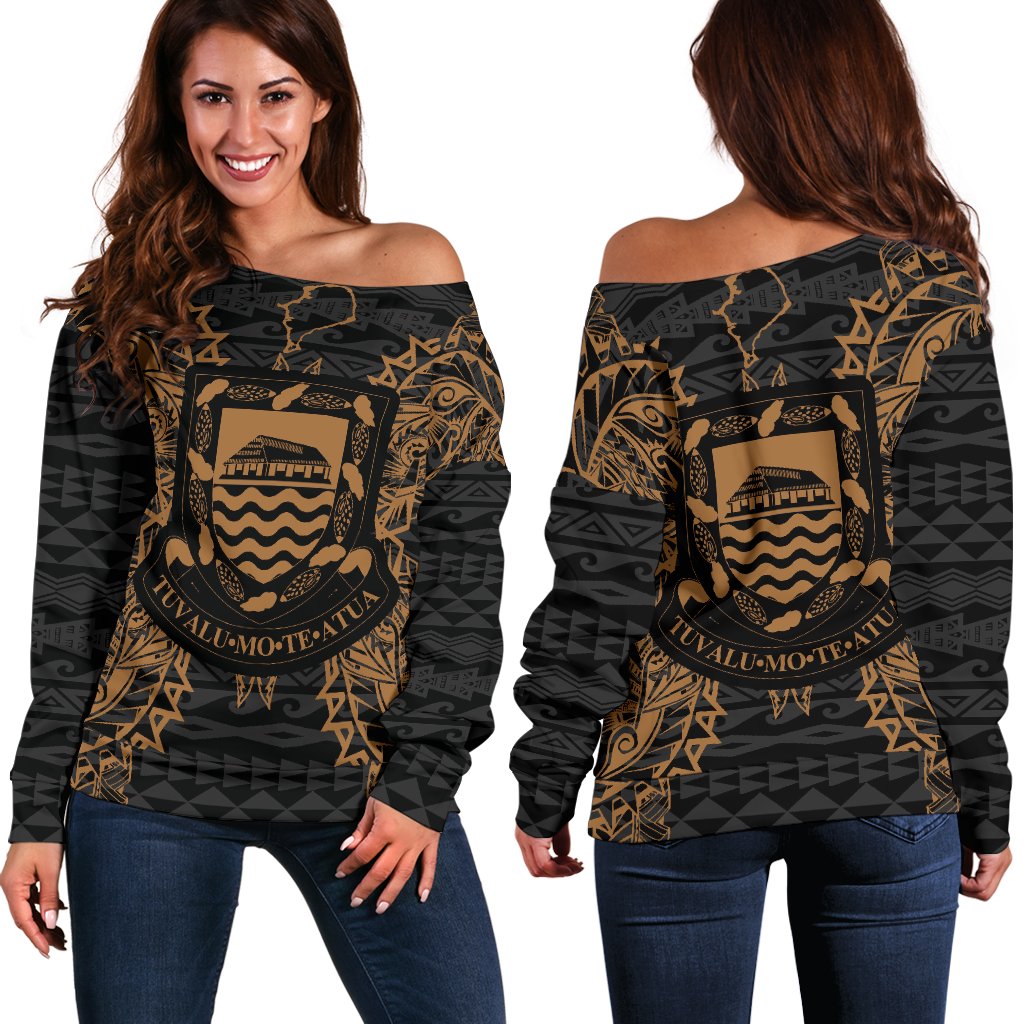 Tuvalu Polynesian Shoulder Sweater Map Gold Gold - Polynesian Pride