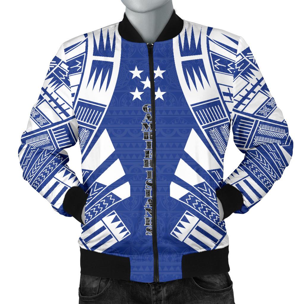 Gambier Islands Men Bomber Jackets - Polynesian Tattoo Flag White - Polynesian Pride