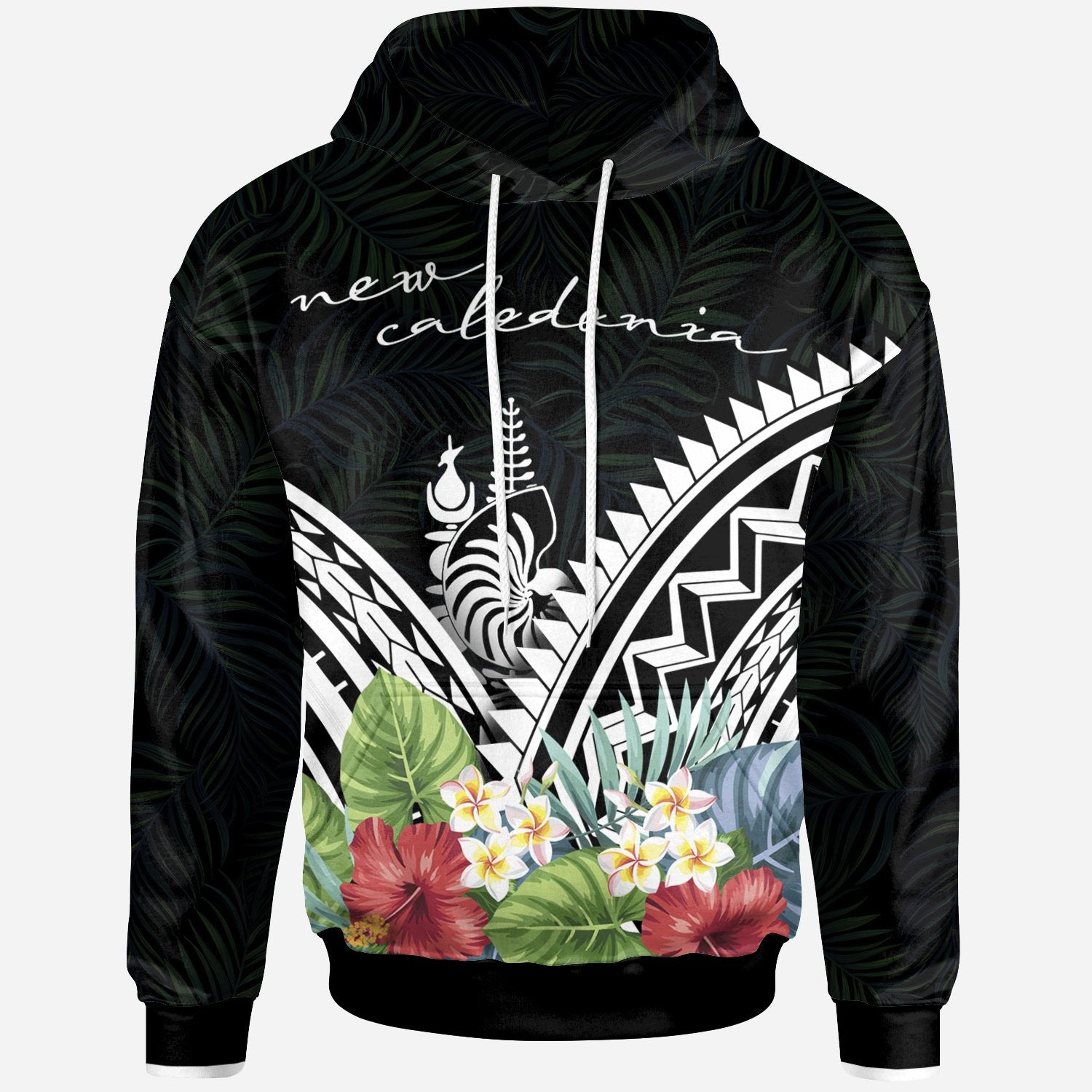 New Caleronia Hoodie New Caleronia Coat of Arms & Polynesian Tropical Flowers White Unisex White - Polynesian Pride