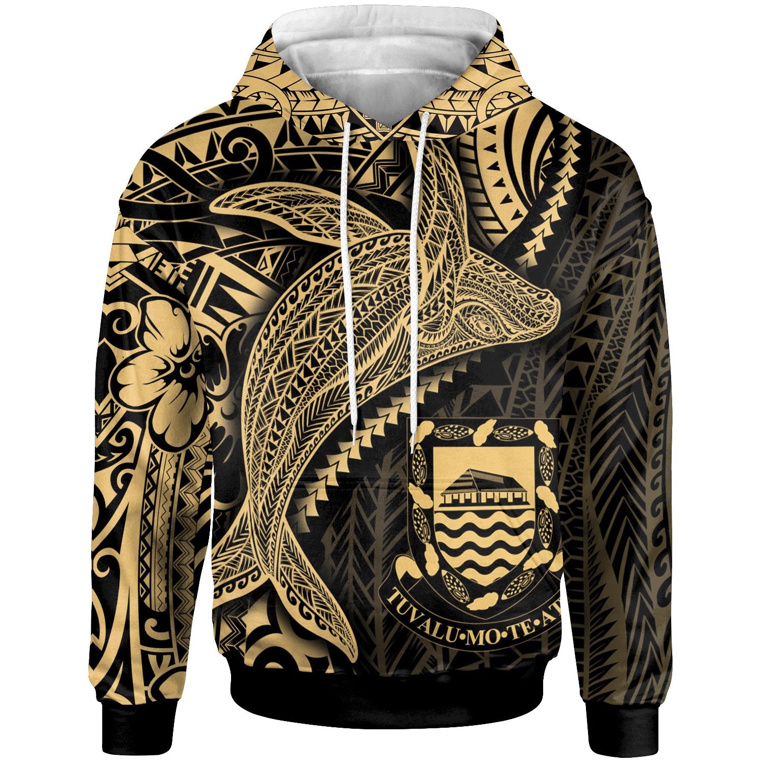 Tuvalu Hoodie Humpback Whale & Coat of Arms Gold Unisex Gold - Polynesian Pride