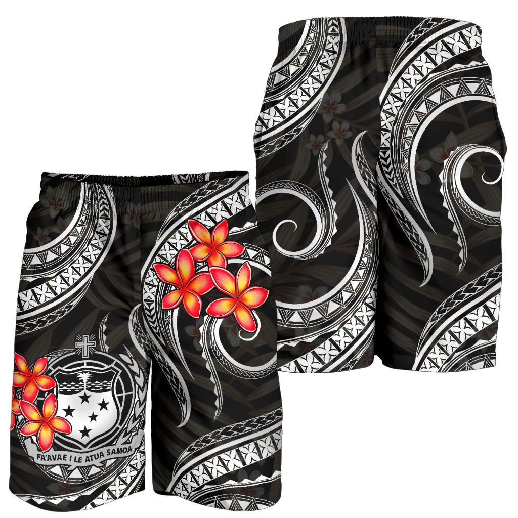 Samoa Polynesian Men Shorts - White Plumeria - Polynesian Pride