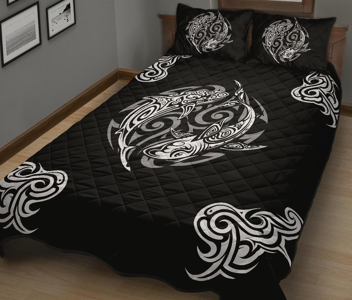 Polynesian Quilt Bed Set - Polynesian Shark Tatoo Black - Polynesian Pride