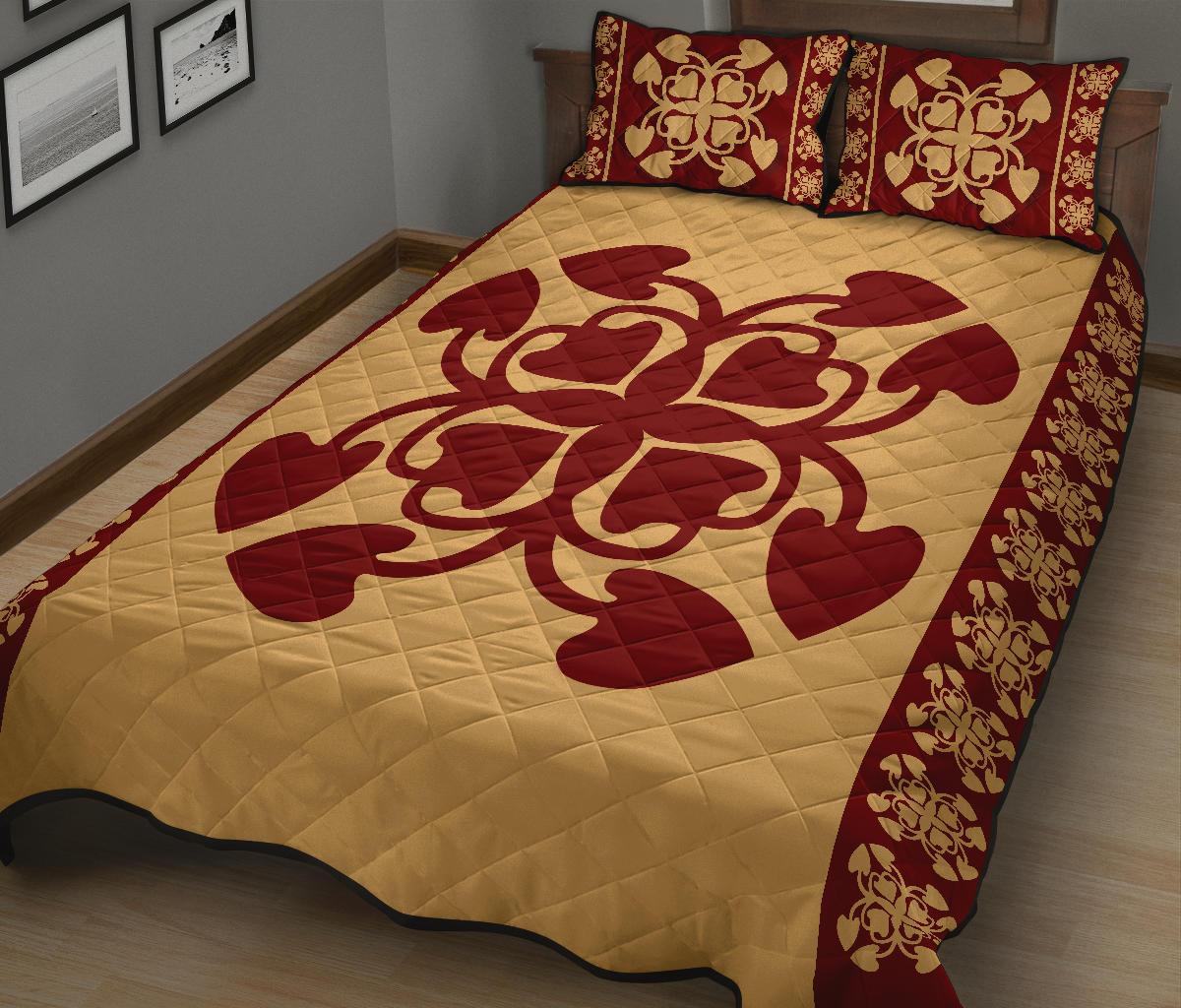 Hawaiian Quilt Pattern Kalo Love Quilt Bed Set - Polynesian Pride