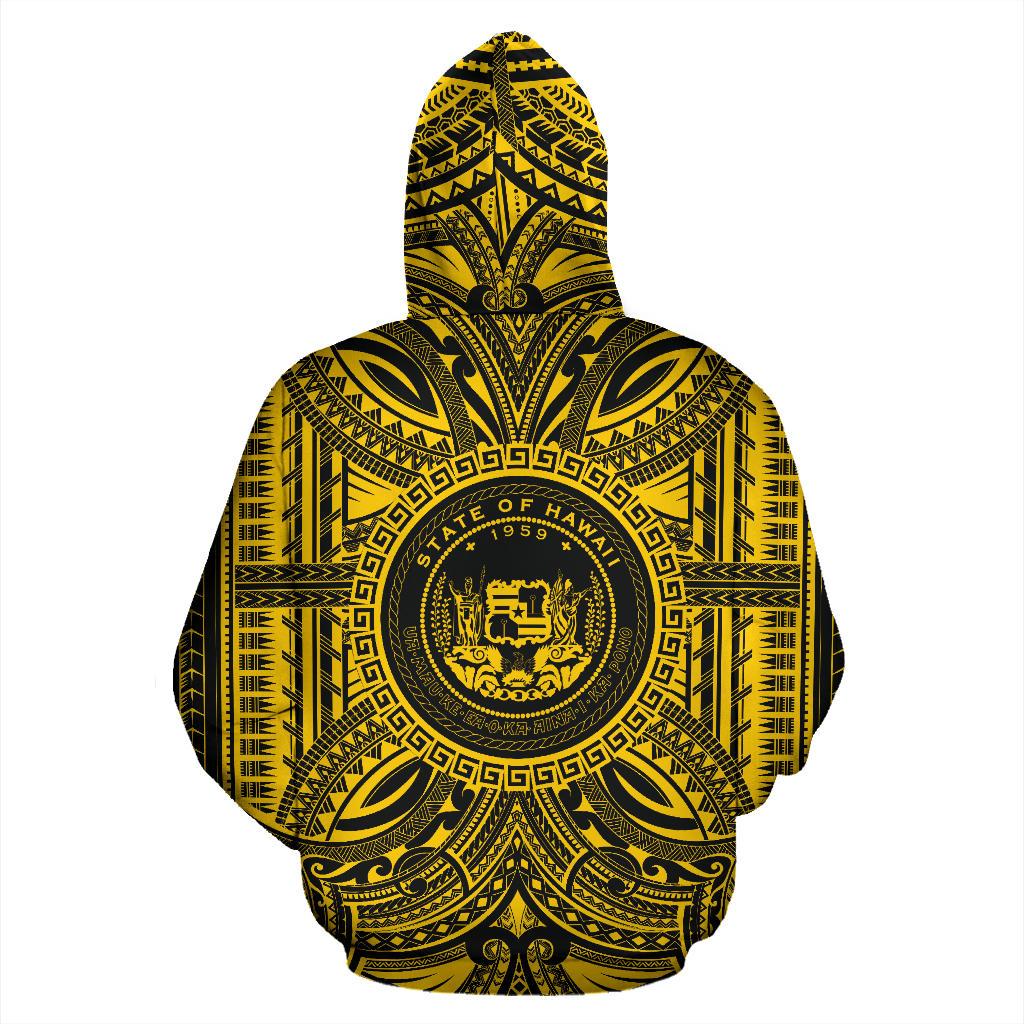 Hawaii ll Over Hoodie Hawaii Coat of rms Polynesian Gold Black - Polynesian Pride