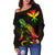 Hawaii Polynesian Women's Off Shoulder Sweater - Turtle With Blooming Hibiscus Reggae - Polynesian Pride