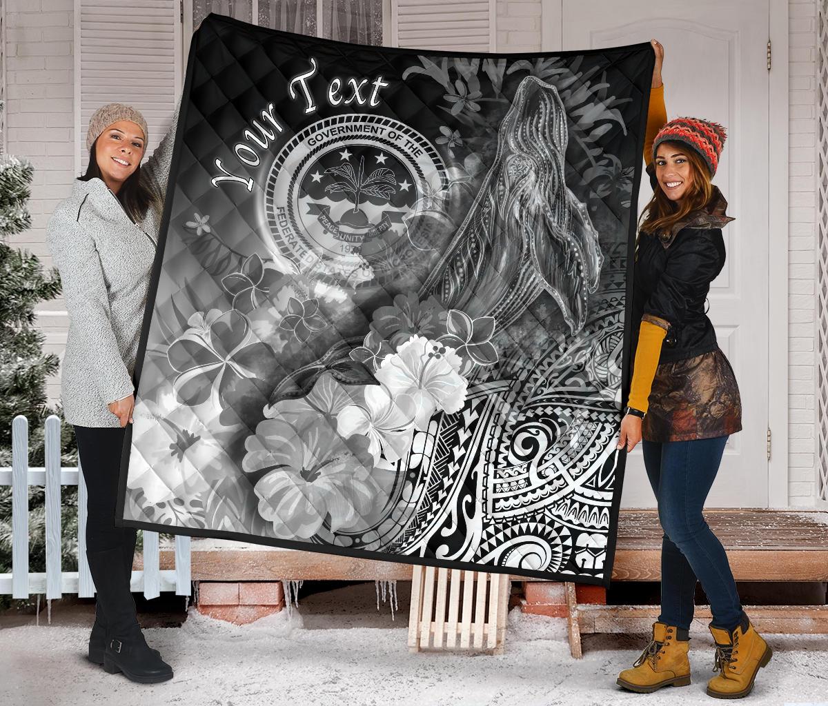 Federated States of Micronesia Custom Personalised Premium Quilts - Humpback Whale with Tropical Flowers (White) - Polynesian Pride