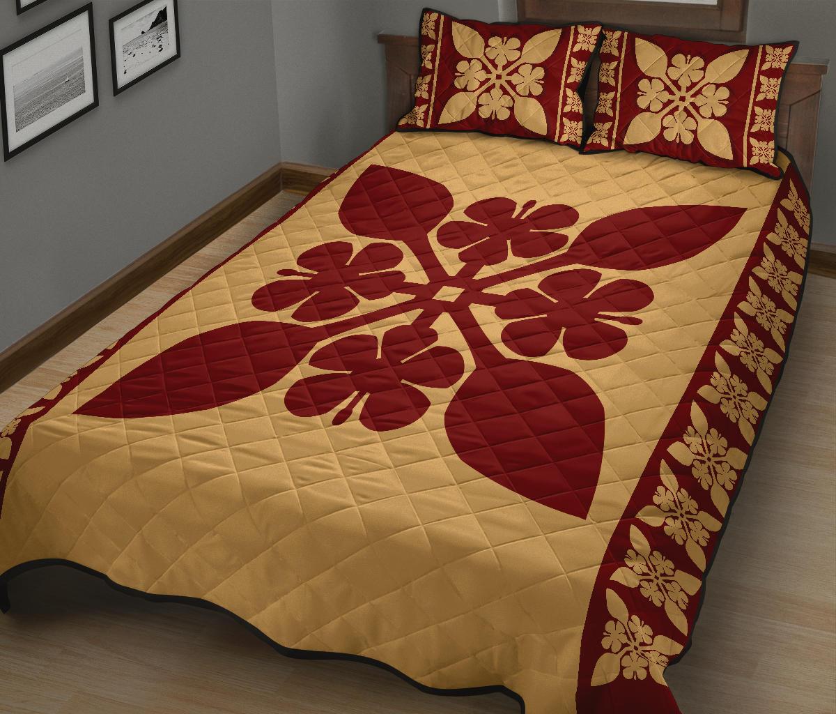 Hawaiian Quilt Pattern Hibiscus Lovely Quilt Bed Set - Polynesian Pride
