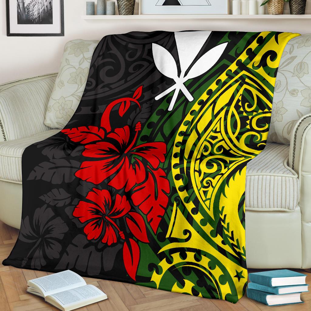 Hawaii Premium Blanket - Polynesian Patterns With Hibiscus Flowers - Polynesian Pride