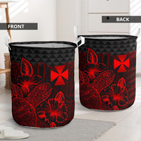 Wallis And Futuna Laundry Basket - Polynesian Turtle Hibiscus Red - Polynesian Pride