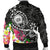 Hawaii Polynesian Men's Bomber Jacket - Hawaii Seal With Turtle Plumeria (Black) - Polynesian Pride