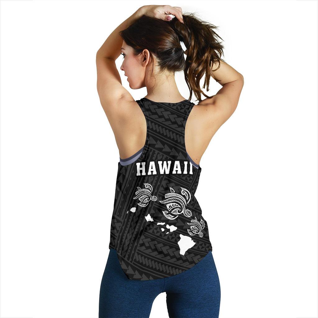 Hawaii Kakau Polynesian Three Turtles Map Women's Racerback Tank - White - Polynesian Pride