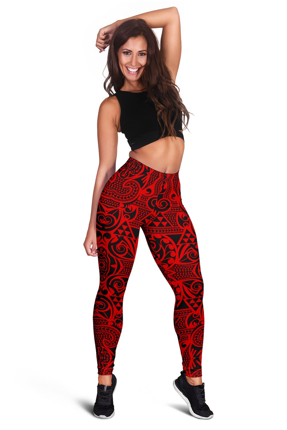 Polynesian Kakau Turtle Red Hawaii Women's Leggings AH - Polynesian Pride