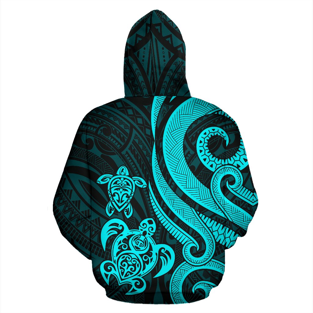 Polynesian Hawaii (Kanaka Maoli) Zip up Hoodie Turquoise Tentacle Turtle - Polynesian Pride
