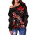 Hawaii Polynesian Women's Off Shoulder Sweater - Turtle With Blooming Hibiscus Red - Polynesian Pride