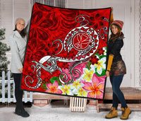 Hawaii Premium Quilt - Turtle Plumeria Polynesian Tattoo Red Color - Polynesian Pride