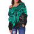 Polynesian Hawaii Women's Off Shoulder Sweater - Turquoise Turtle - Polynesian Pride