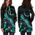 Cook Islands Polynesian Hoodie Dress - Turtle With Blooming Hibiscus Turquoise - Polynesian Pride