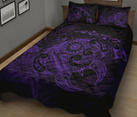 Hawaii Turtle Map Hibiscus Polynesian Purple Quilt Bed Set - Polynesian Pride