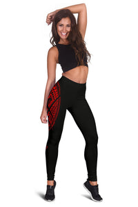 Hawaii State Tattoo Swirly Polynesian Red Kanaka Women's Leggings - Polynesian Pride