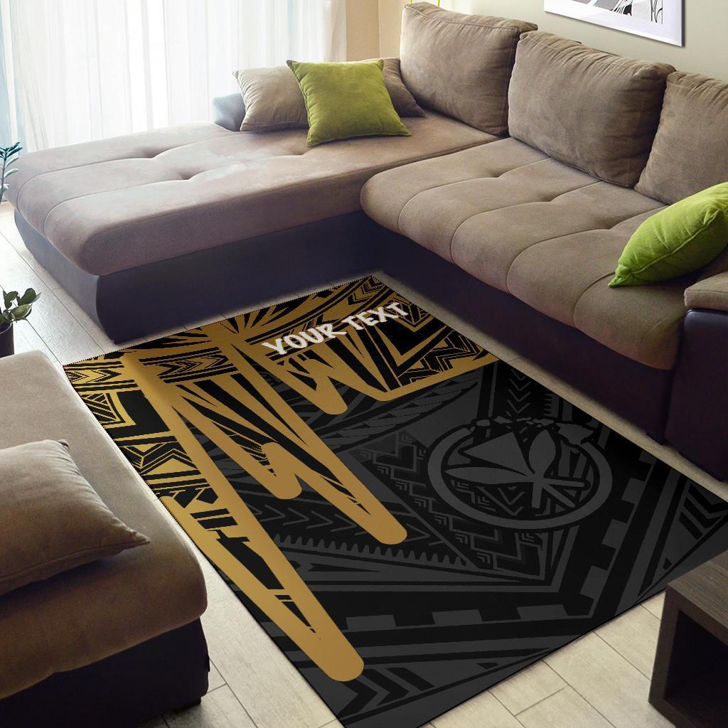 Hawaii Personalised Area Rug - Kanaka Maoli With Polynesian Pattern In Heartbeat Style (Gold) - Polynesian Pride