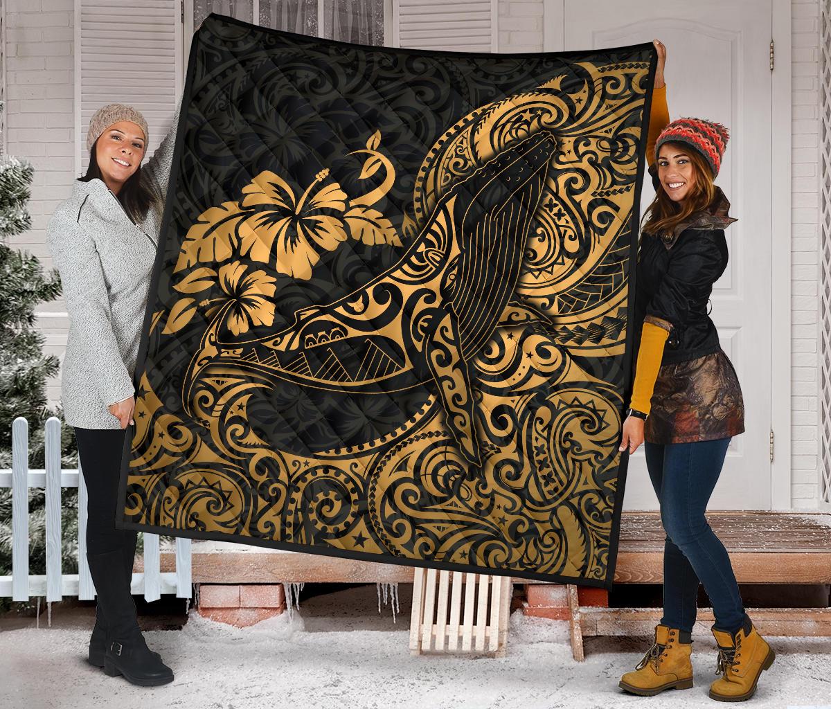 Polynesian Hawaii Premium Quilt - Polynesian Golden Humpback Whale - Polynesian Pride
