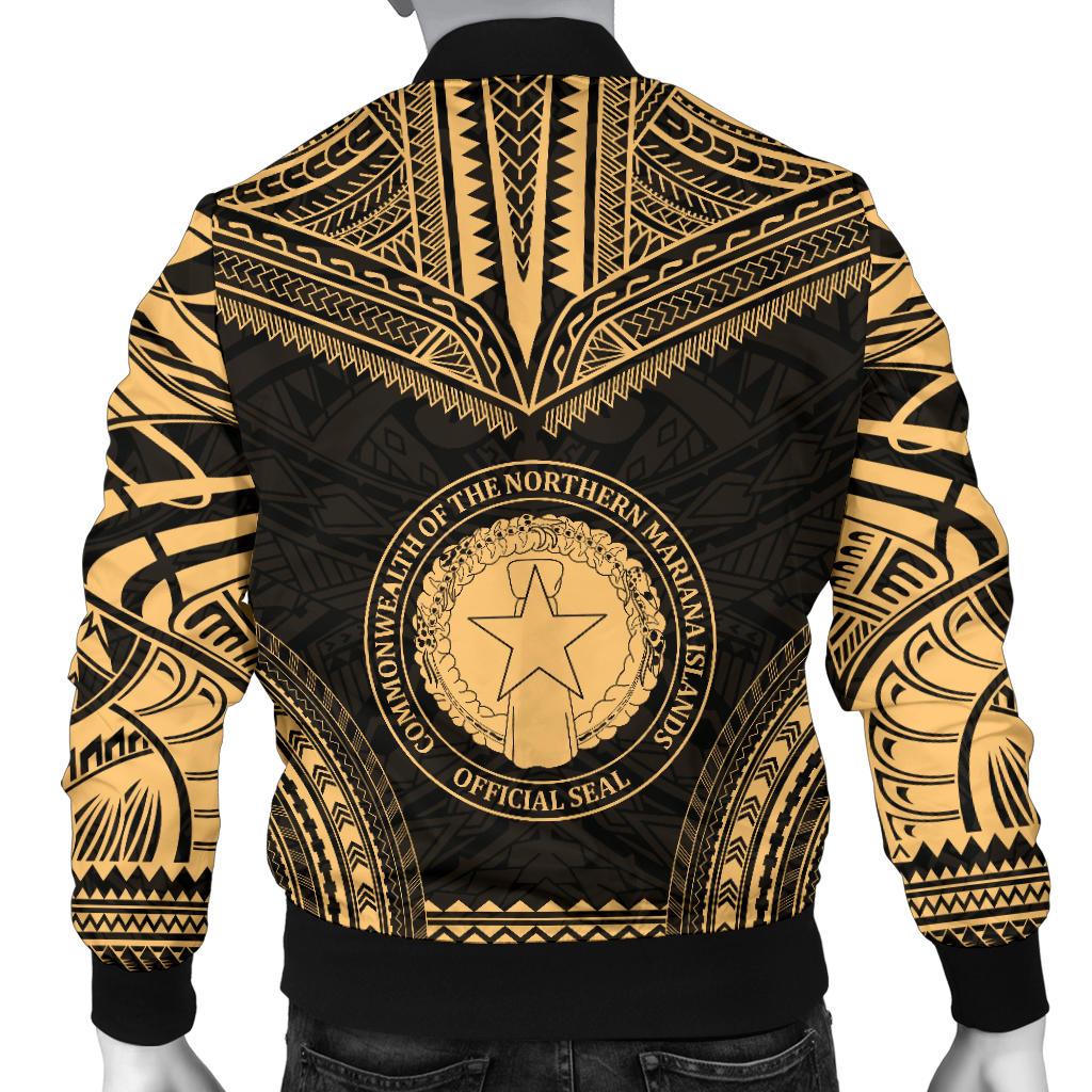 Northern Mariana Islands Polynesian Chief Men's Bomber Jacket - Gold Version - Polynesian Pride