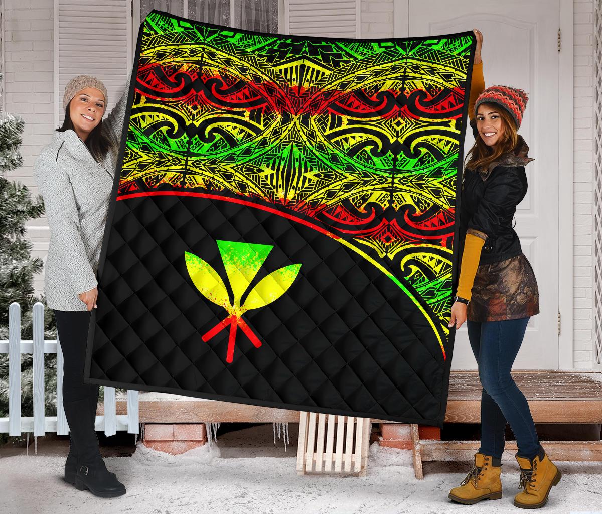 Hawaii Polynesian Premium Quilt - Reggae Kanaka Maoli Curve Version - Polynesian Pride