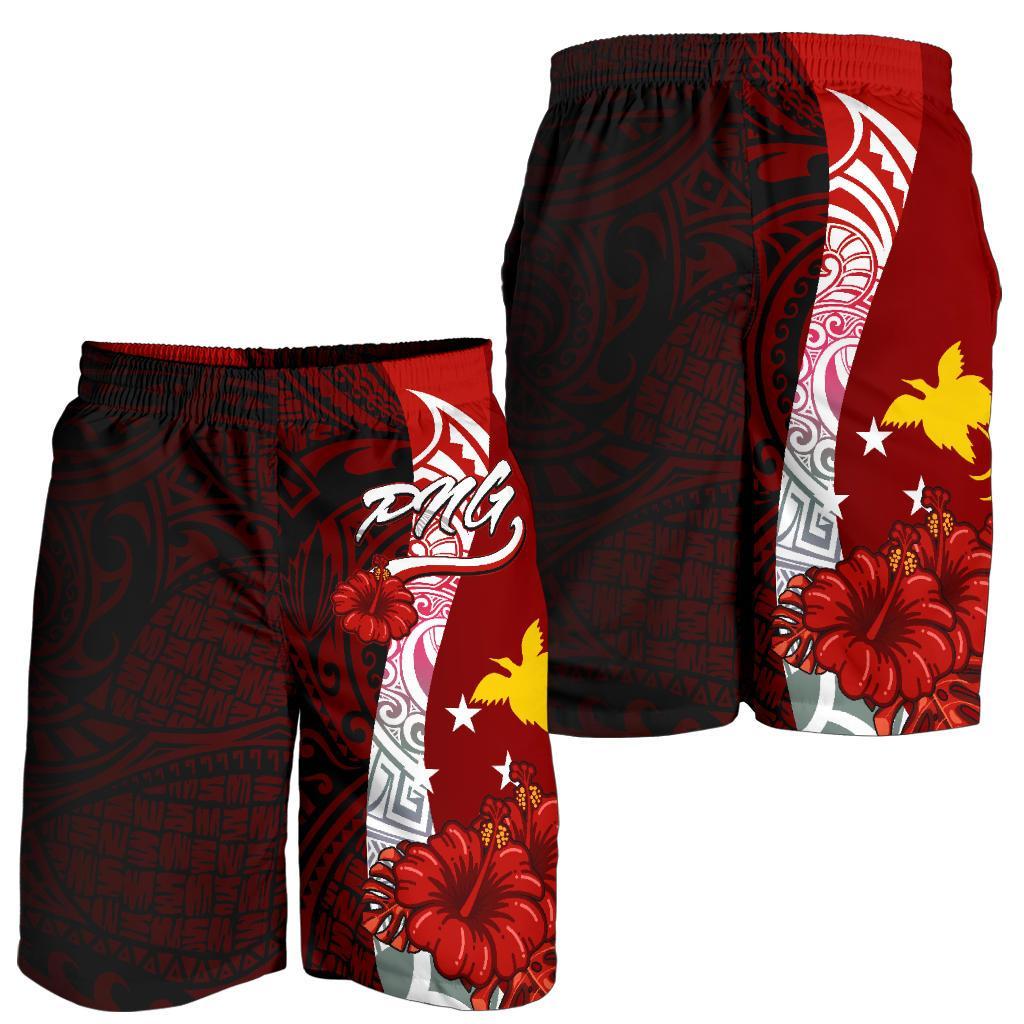 Papua New Guinea Polynesian Men's Shorts - Coat Of Arm With Hibiscus - Polynesian Pride