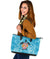 Personalized - Hawaii Turtle Hibiscus Plumeria Blue Large Leather Tote Bag - Polynesian Pride