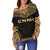 Northern Mariana Islands Polynesian Chief Women's Off Shoulder Sweater - Gold Version - Polynesian Pride