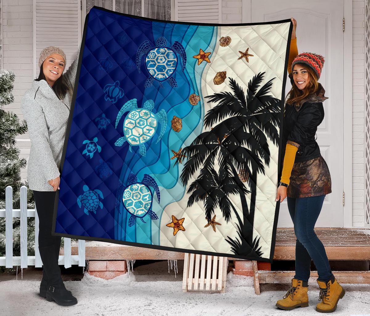 Hawaiian Sea Turtle Symbol Palm Premium Quilt - Polynesian Pride