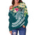 Fiji Polynesian Women's Off Shoulder Sweater - Summer Plumeria (Turquoise) - Polynesian Pride