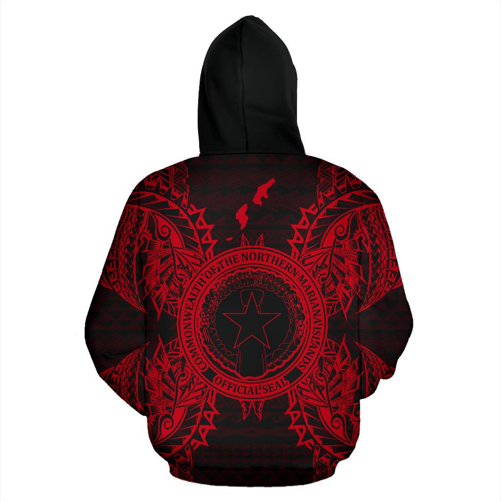 Northern Mariana Islands Polynesian ll Over Hoodie Map Red - Polynesian Pride