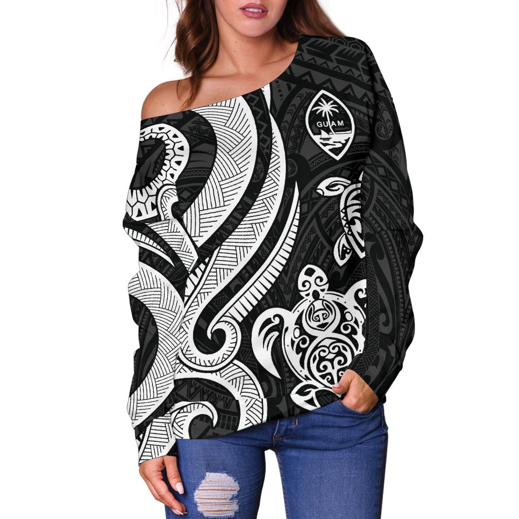 Guam Polynesian Women Of Shoulder Sweater - White Tentacle Turtle - Polynesian Pride