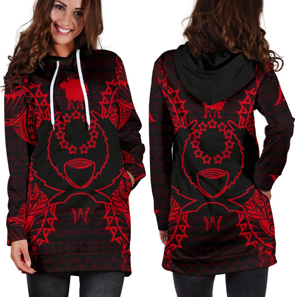 Pohnpei Polynesian Hoodie Dress Map Red - Polynesian Pride