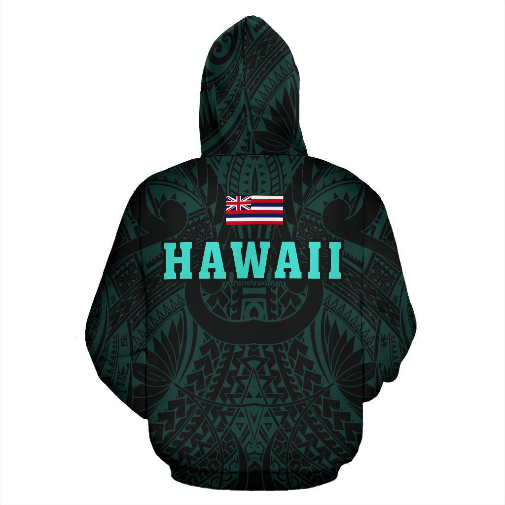 Polynesian Kamapuaa Flag of Hawaii Zip Hoodie Turquoise Hawaiian Mythology Style - Polynesian Pride