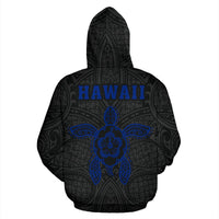 Polynesian Kakau Hula Girl Turtle Hibiscus Hawaii Hoodie Blue - Polynesian Pride