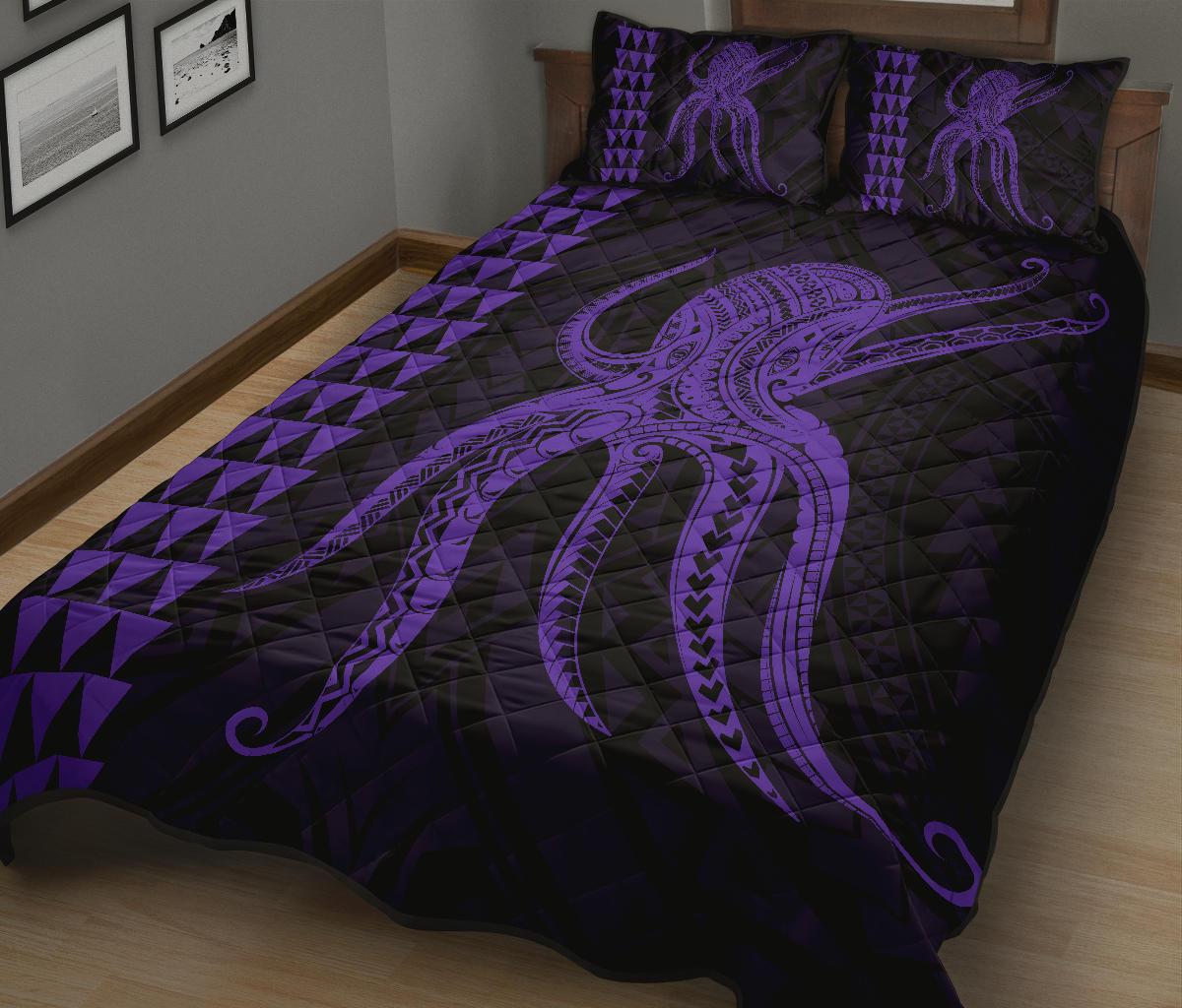Hawaii Octopus KaKau Polynesian Quilt Bed Set - Purple - Polynesian Pride