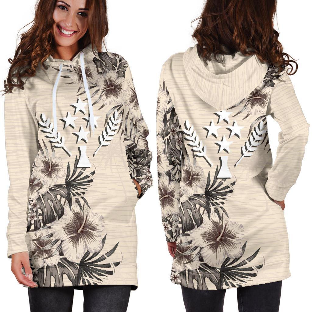Kosrae Hoodie Dress - Kosrae Flag & Beige Hibiscus - Polynesian Pride
