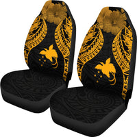 Papua New Guinea Polynesian Car Seat Covers Pride Seal And Hibiscus Gold - Polynesian Pride