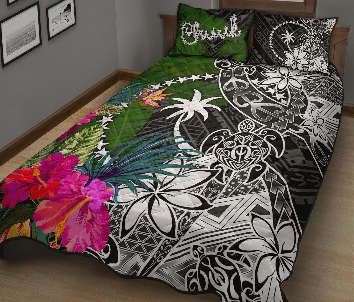 Chuuk Quilt Bed Set - Turtle Plumeria Banana Leaf - Polynesian Pride