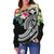 Polynesian Hawaii Kanaka Maoli Women's Off Shoulder Sweater - Summer Plumeria (Black) - Polynesian Pride