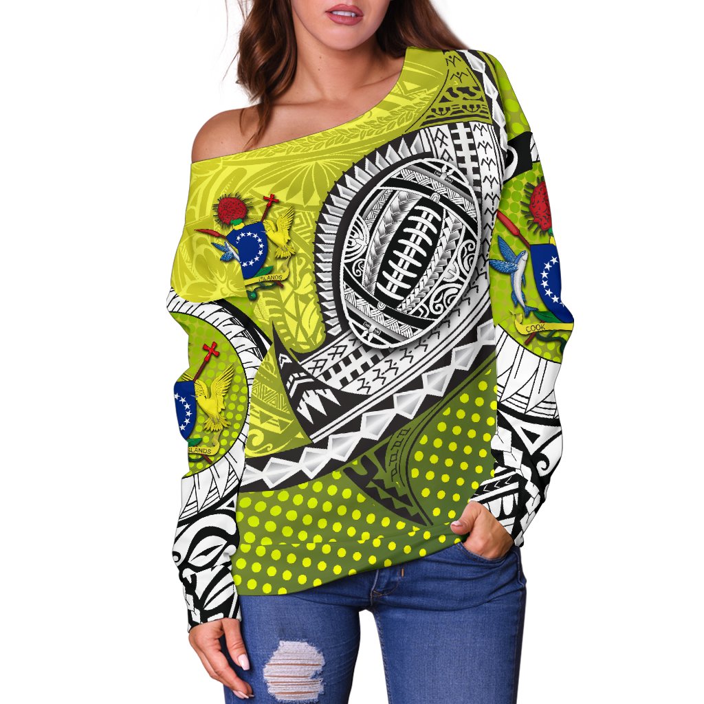 (Custom Personalised) Cook Islands Rugby Women's Off Shoulder Sweater Version Special - Polynesian Pride